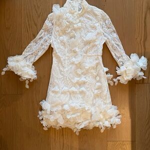 Elegant White Lace Dress with Floral Accents